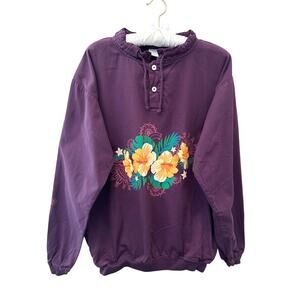 CRAZY SHIRTS Hawaii Sweatshirt Purple Floral Hibiscus Graphic Pullover | Medium